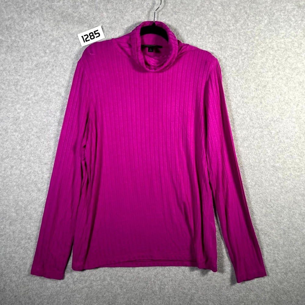 Banana Republic Ribbed Sweater Womens Large Pink Rayon Stretch Turtleneck Winter